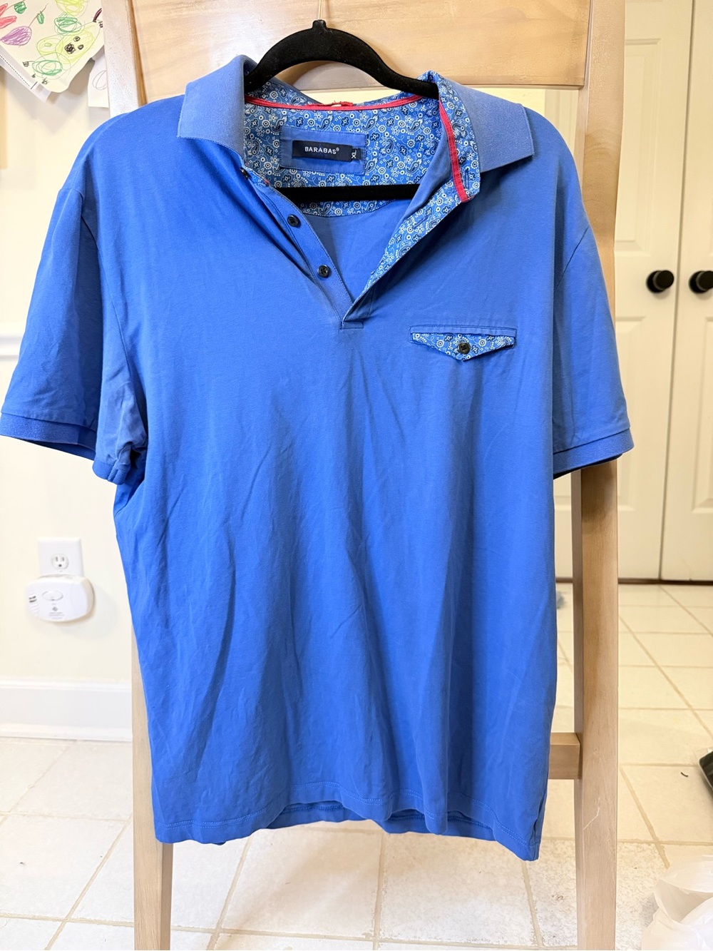 Barabas Men’s Royal Blue Short-Sleeve Polo with paisley Trim